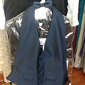 Navy 5 button Childs backless vest and tie set